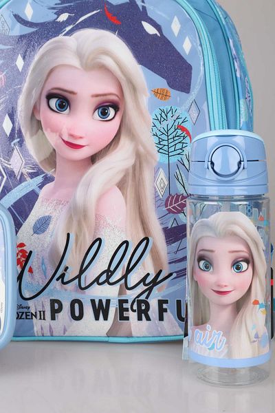 ELSA DEKOMUS Licențiat - ghiozdan „Colecția Blue Frozen Elsafrozen” cu recipient pentru prânz și 500 ML T