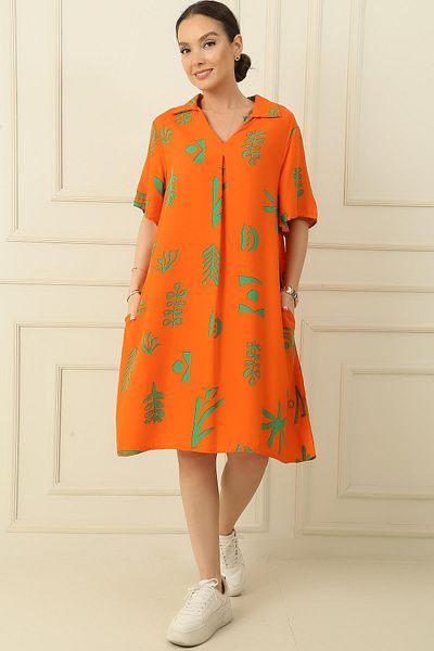 By Saygı Polokošile se vzorem kapsy s krátkým rukávem Oversize Pohodlné viskózové šaty