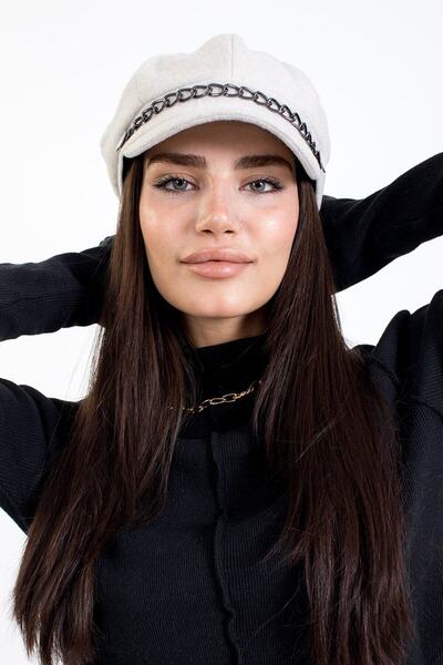 MESCHAIN Kışlık Şapka Zincir Aksesuarlı Kaşe Kumaş Baretta