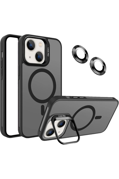 Caseji Apple Iphone 15 Uyumlu Kılıf Standlı Mat Magsafe Metal Tuş Kamera Lens...