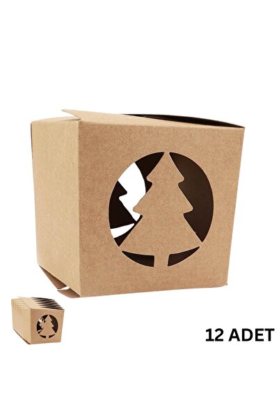 roco paper Yılbaşı Çam Ağacı Kesim Kraft Hediye Kutu, 12 Adet, Parti, Dekor, ...