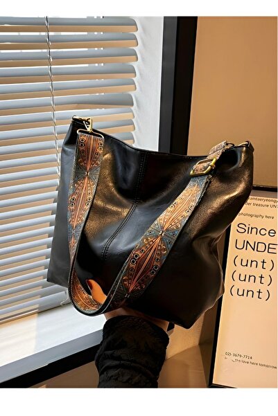 DAPHNE DESİNG Kadın VİNTAGE Siyah Omuz Çantası Desenli Askılı Fermuarlı Kalit...