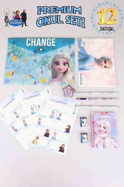 ELSA DEKOMUS Licențiat Elsa Frozen - Set de 12 bucăți de hârtie, fișier cu știfturi, etichetă școlară și creion cu radieră