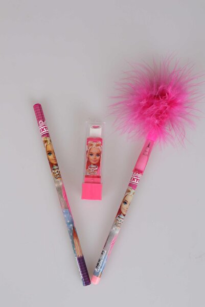 Barbie Lisanslı Tüylü Yumurtlayan Kalem,ruj Silgi Ve Kurşun Kalem Kırtasiye Seti