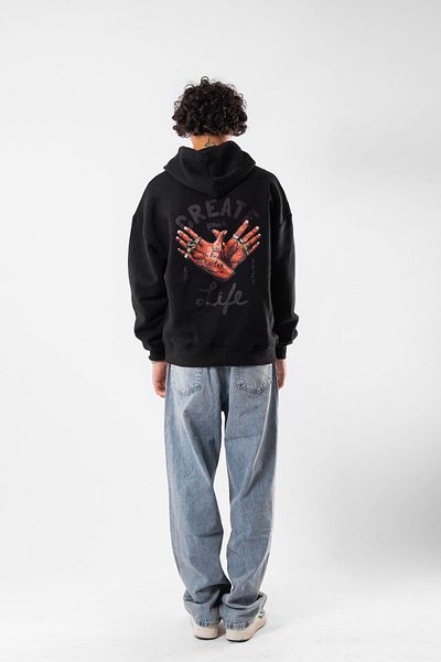 Sekizbiraltı Δωρεάν μαύρη κουκούλα με στάμπα Gangster Oversize Unisex