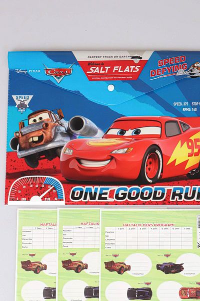 CARS Licensed 9 Piece Stationery Set - Snap File, 24-Piece School Label, Block Note, 3 Lead with Eraser