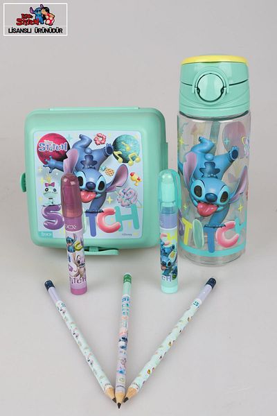 Stitch Lisan Stitch 500ml Water Bottle - Nutrition Bowl, 3 Pencils with Eraser and 2 Stationery with Rocket Eraser