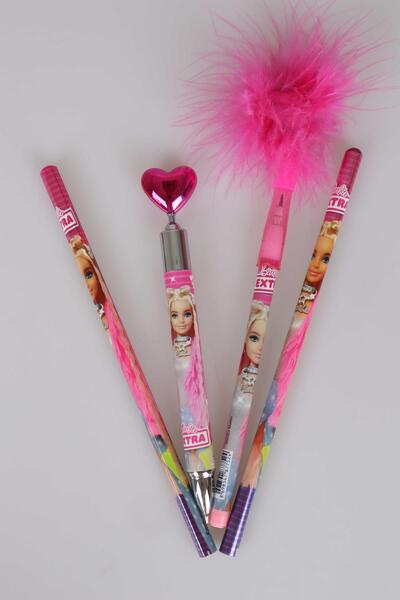 Barbie Lisanslı Tüylü Geçmeli Kalem,kalp Başlıklı Versatil Kurşun Kalem, 2 Adet Kurşun Kalem Kırtasi