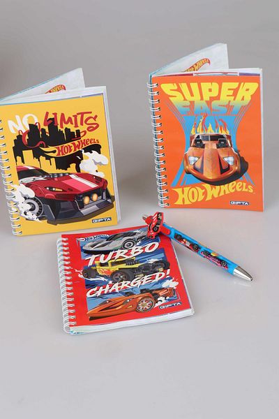 HOT WHEELS Bloc de note cu dungi A6 cu licență Hot Wheels Spiral pentru sezon nou și stilou cu vârf versatil de 0,7