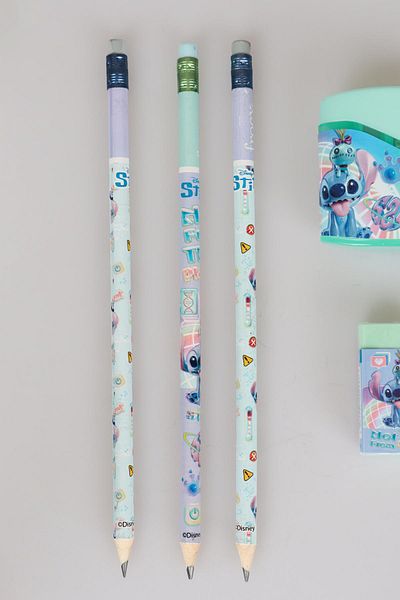 Stitch Lisanlsli Stitch 3 Pieces - Pencil and Stationery Set with Eraser and Double Bias