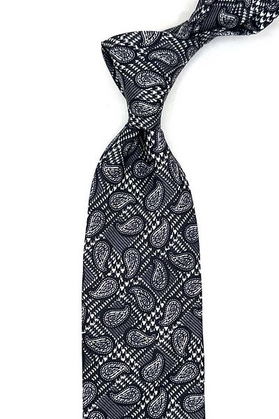 Kravatkolik Black - White Shawl Pattern Italian Silk Tie İk1691