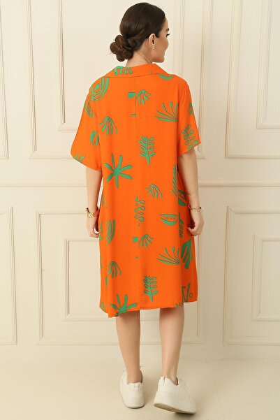 By Saygı Polokošile se vzorem kapsy s krátkým rukávem Oversize Pohodlné viskózové šaty