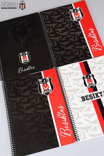 Beşiktaş Licensed Besiktas Spiral 2 Plaids and 2 Lined A4 Paper Covers - 72 Sheets Notebook Set
