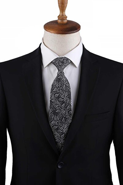 Kravatkolik Чорно-білий шарф з візерунком Італійський шовковий краватка ІК1691