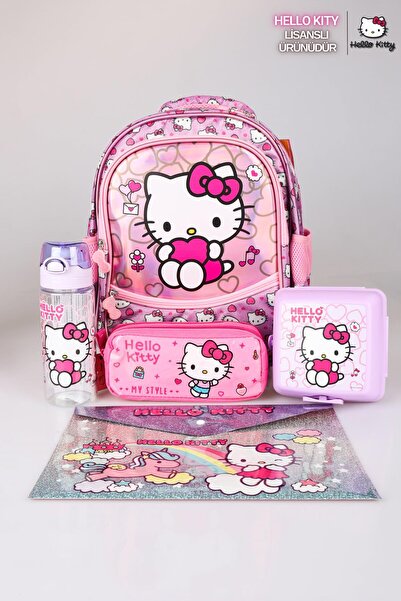 Hello Kitty Tek Bölmeli Küçük Boy 32 Cm Anaokul Çantası Ve Kalem Çantası Seti...