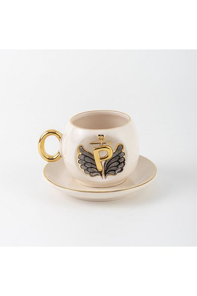 BSK Black Letter Ceramic Cup - Angel Brown Letter P