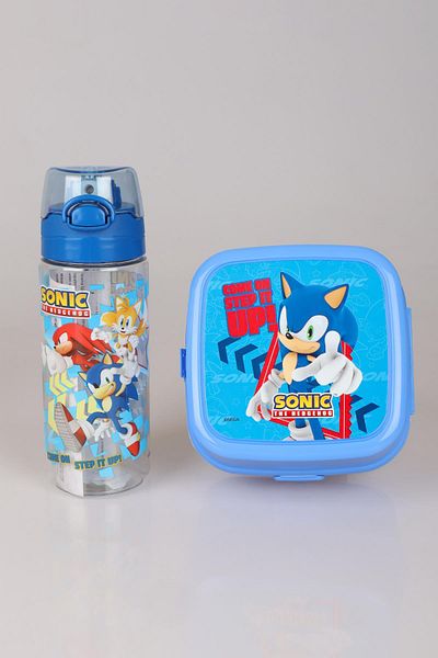Sonic Cutie de prânz cu licență Sonic cu 2 niveluri - Cutie de prânz și sticlă de apă Tritan de 500 ml set de 2