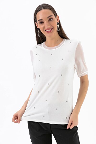 By Saygı Blůza s límcem z šifonu s drahokamu z lycry