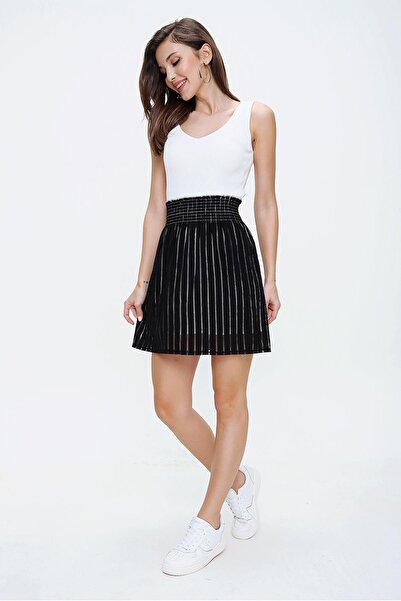 By Saygı Csíkos bélésű szoknya elasztikus derékkal