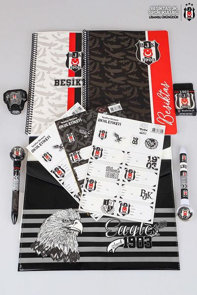 Beşiktaş 24 Licensed A4 Notebook - Spiraled, Checked and Striped, Ball Headed Pointed Pens