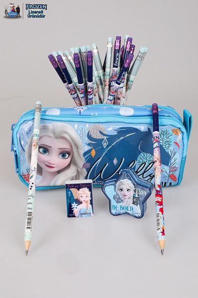 ELSA Dekomus Licensed - 2 bucăți Frozen Pen Bag, creion și ascuțitor de creion cu model de stea