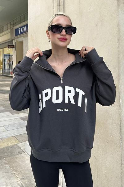 Madmext Smoked Half Zip Printed Sweatshirt Mg2212