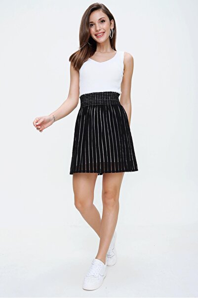 By Saygı Csíkos bélésű szoknya elasztikus derékkal