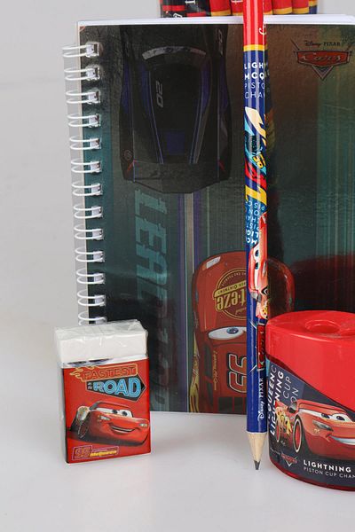CARS Licensed Cars Memo Pad - Pencil, Double Sharpener and Eraser Stationery Set