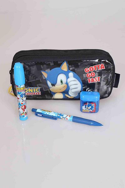 Disney LICENSED SONIC PEN BAG, VERSATİL NIB PEN 0.7 MM, ROCKET ERASER AND PENCILER SET
