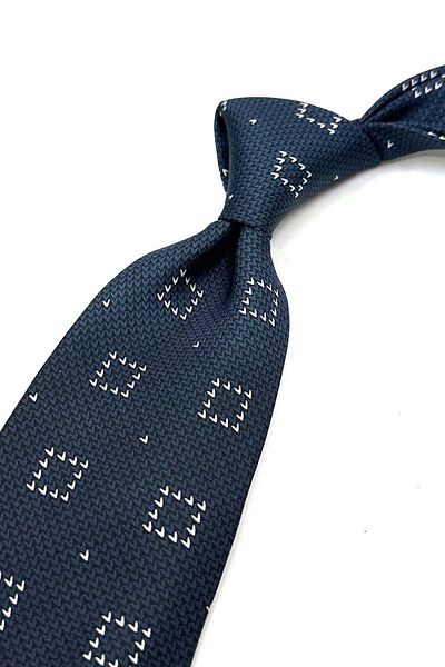 Kravatkolik Navy Blue Motif Pattern Italian Silk Tie İk1685
