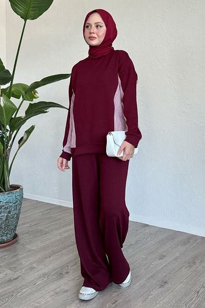 InStyle Set cămașă și costum lung roșu Claret