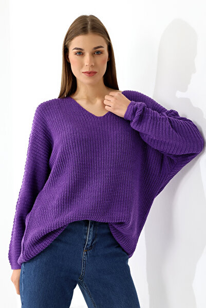 Devinka Women's Oversize Casual V-Neck Knitwear Sweater