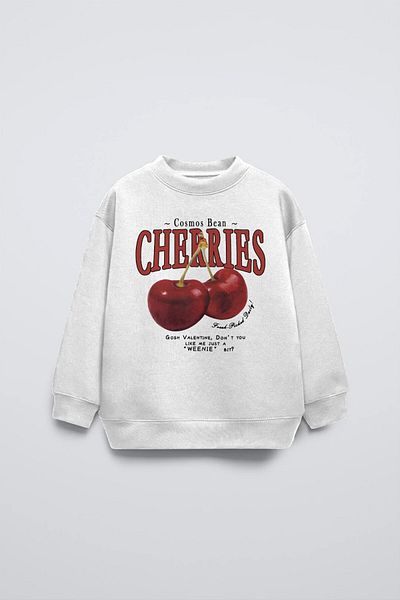 The Champ Clothing Hanorac de bază cu gât crew cu imprimeu Cherries alb pentru copii