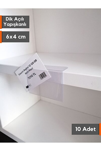 Şeffaf Etiket 10 Adet PVC Yapışkanlı Etiketlik Dik Açılı 6x4 cm Raflar için E...