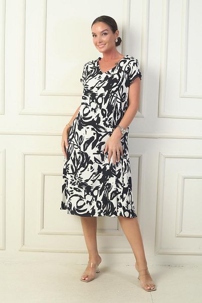 By Saygı Rochie de damă din viscoză cu decolteu în V cu model abstract