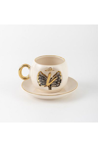 BSK Black Letter Ceramic Cup - Angel Brown Letter V
