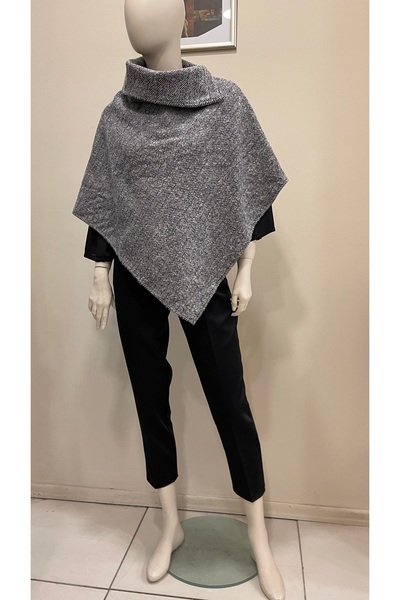 Pitti Kadın Gri Balıksırtı Kaşe Kumaş Panço 70257