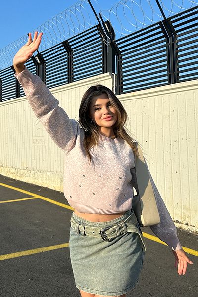 la & vetta Powder Stone Dot Patterned Knitwear Sweater