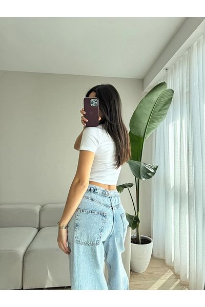 Trn JNS Laura Light Snow Wash Cataramă Detaliată Loose Fit Picioare largi Casual Baggy Jean Jeans Pantaloni largi pentru femei