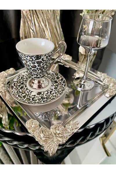 atabey home collection صينية تقديم شاي القهوة المربعة المصبوبة من المعدن - 4 قطع، موديل فضي