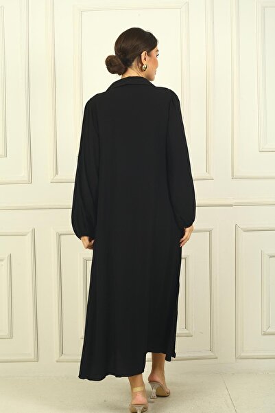 By Saygı Polo Neck Viscose Dress - Comfortable Fit, Elastic Sleeves and Pockets