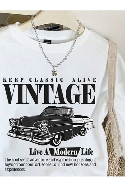 Vordevia Vintage Car Printed Oversize Sweatshirt