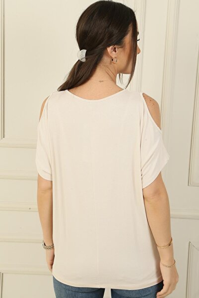 By Saygı Γυναικεία μπλούζα βισκόζης με κοντό μανίκι με λαιμόκοψη V με κόμπους μπροστά