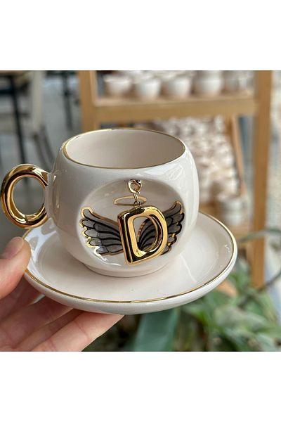 BSK Black Letter Angel Coffee Cup - Ceramics Handmade Letter D