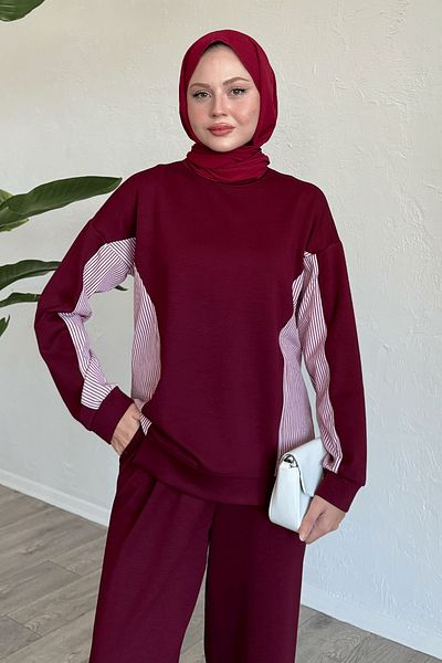 InStyle Set cămașă și costum lung roșu Claret