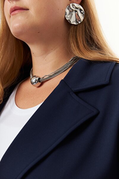 RMG Темно-синя куртка великого розміру - шнурівка на талії