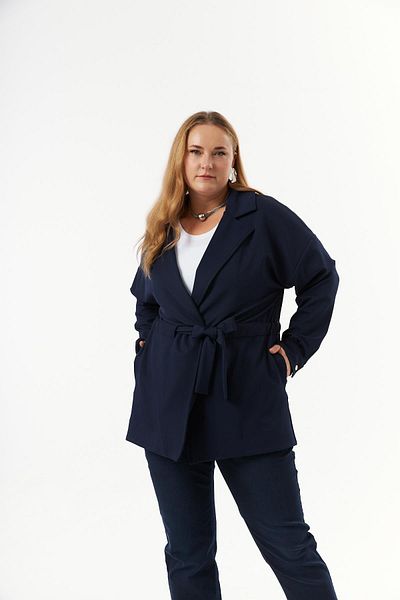 RMG Navy Blue Plus Size Jacket - Waist Lace Detail