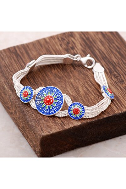 Sümer Telkari Mineli Midyat Hasırı El Örmesi Gümüş Bileklik 2353