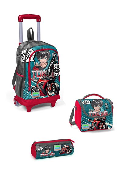 Coral High مجموعة من 3 حقائب بنمط دراجة نارية من الرسوم المتحركة باللون الرما...