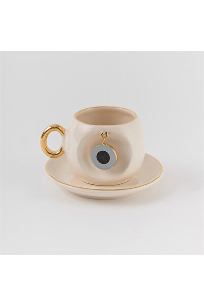 BSK Blue Ceramic Evil Eye Coffee Cup - Handmade